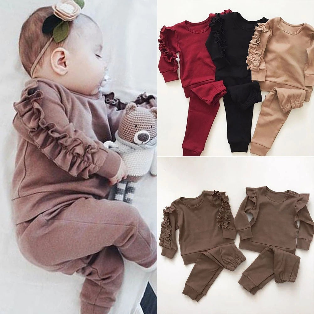 Newborn Baby Boys Girls Ruffles Jumper Solid Long Sleeve Sweatshirt Tops