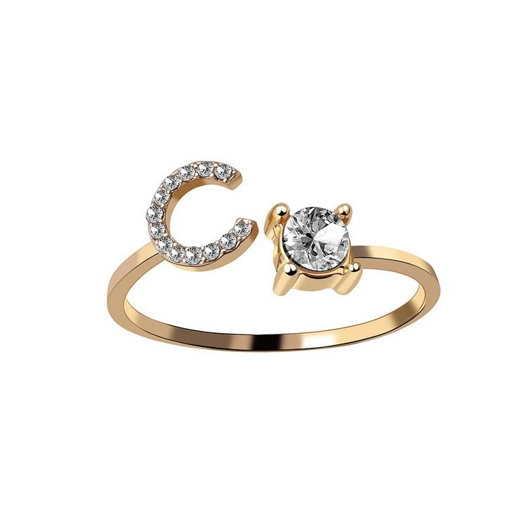 New Design Adjustable 26 Initial Letter Ring
