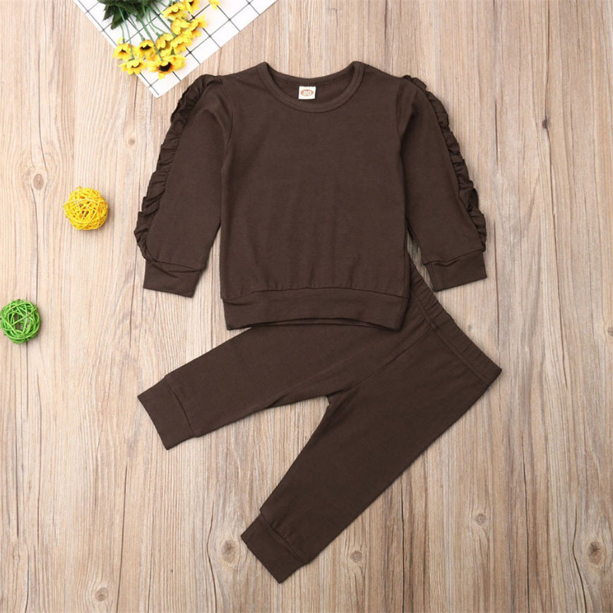 Newborn Baby Boys Girls Ruffles Jumper Solid Long Sleeve Sweatshirt Tops