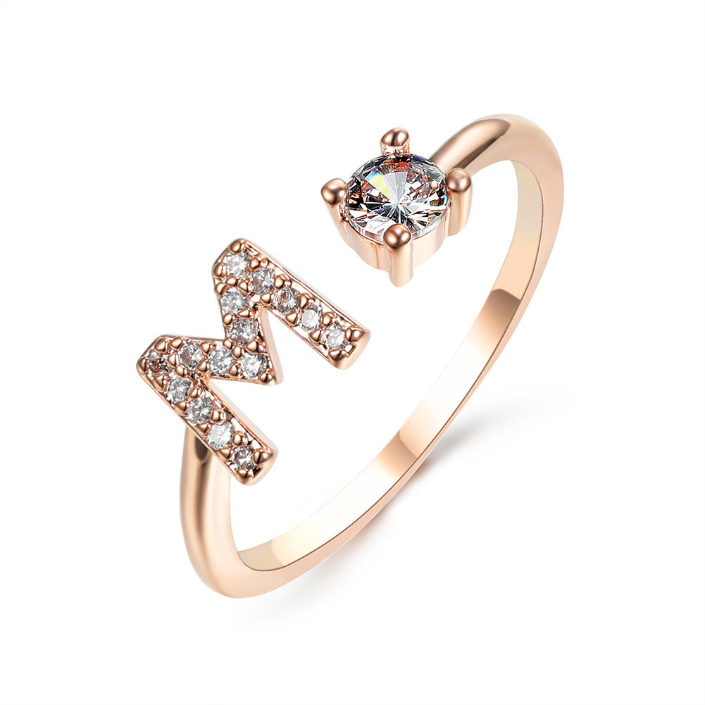 New Design Adjustable 26 Initial Letter Ring