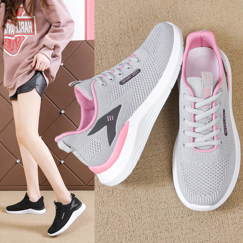 2025 NEW HOT Women Air Mesh Running Shoes Lightweight Lace Up Sneakers Flat Sole Casual Tennis Shoes for Outdoor Activities