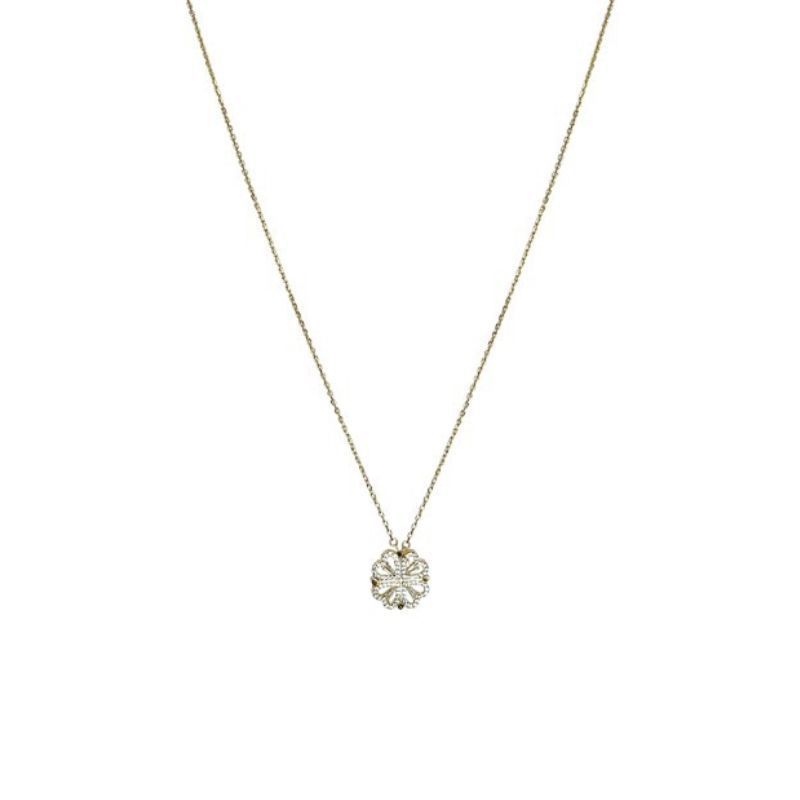 Retro Magnetic Folding Heart Shaped Four Leaf Clover Pendant Necklace Women